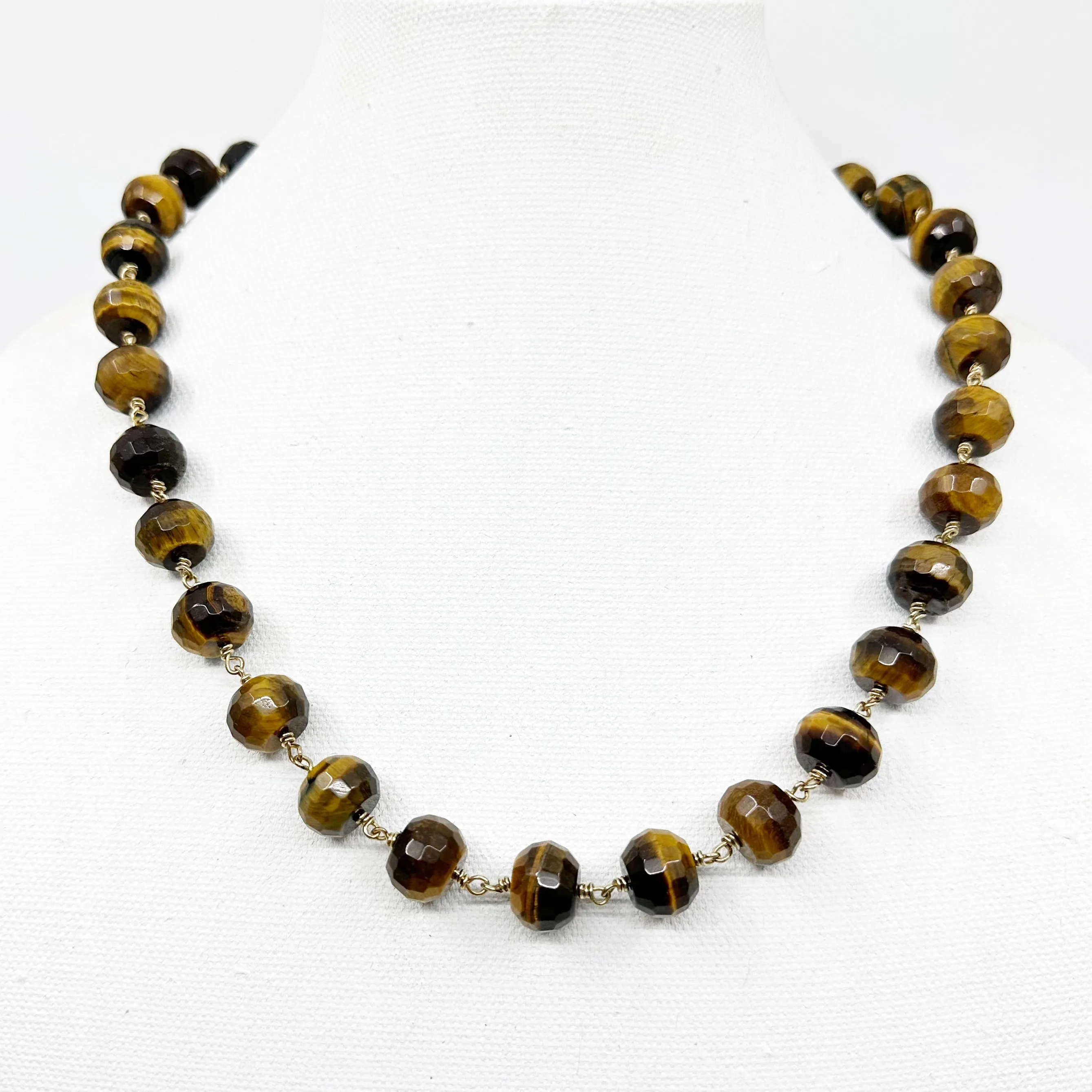 Hand Made Gold Filled 15mm tiger eye bead necklace GM01