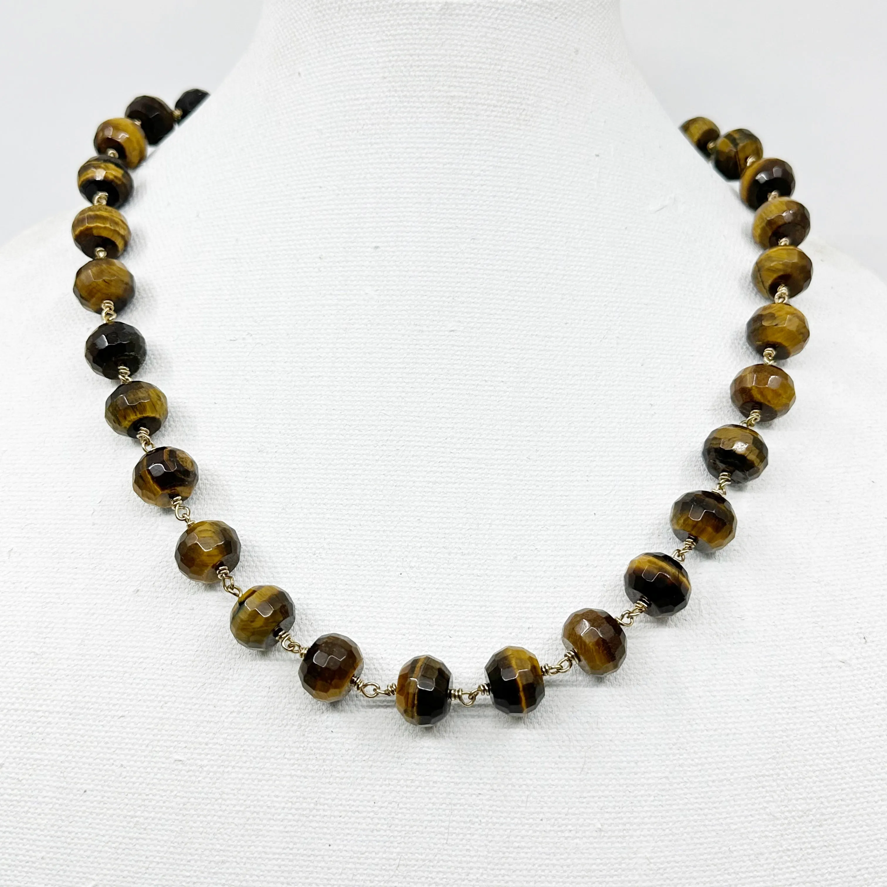 Hand Made Gold Filled 15mm tiger eye bead necklace GM01