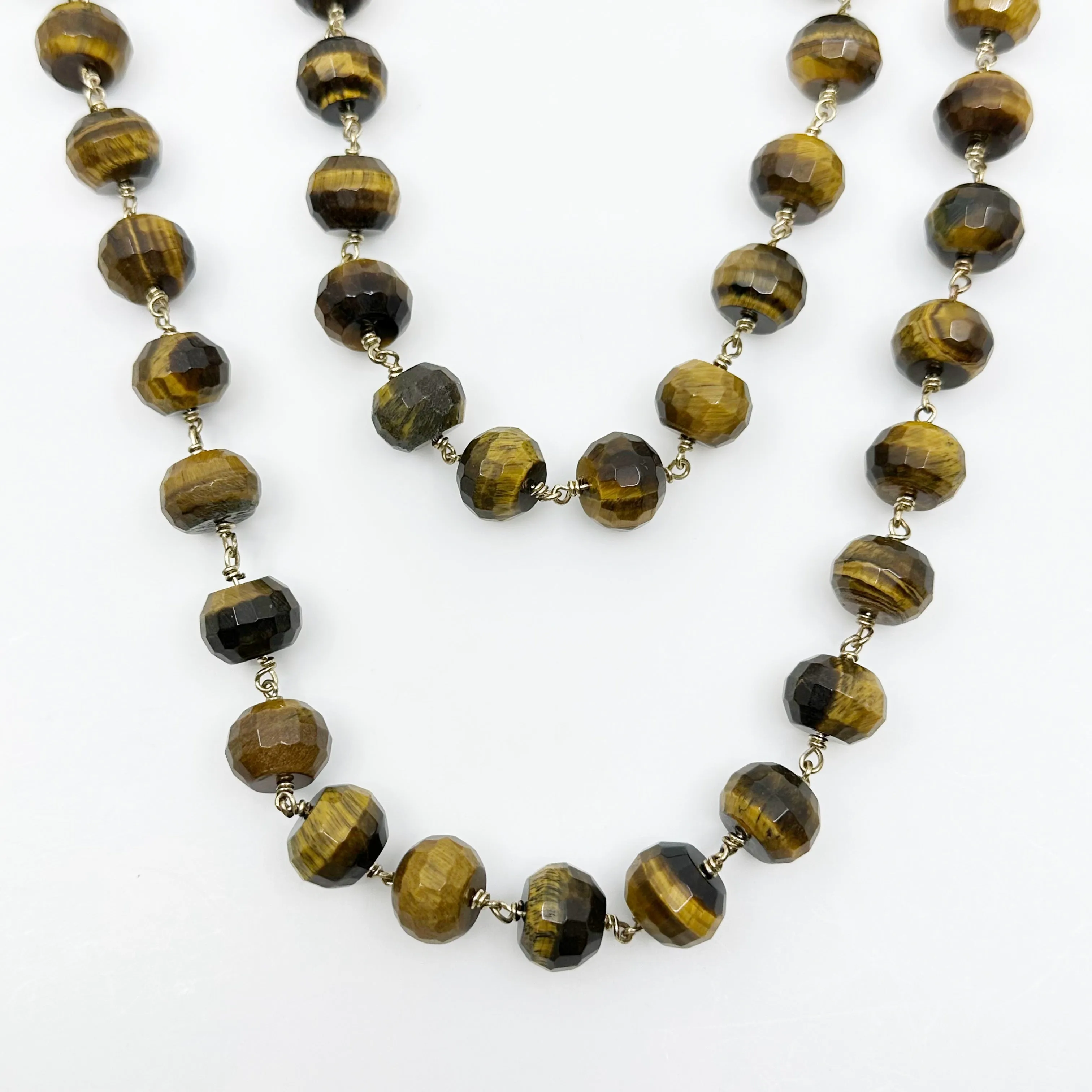 Hand Made Gold Filled 15mm tiger eye bead necklace GM01