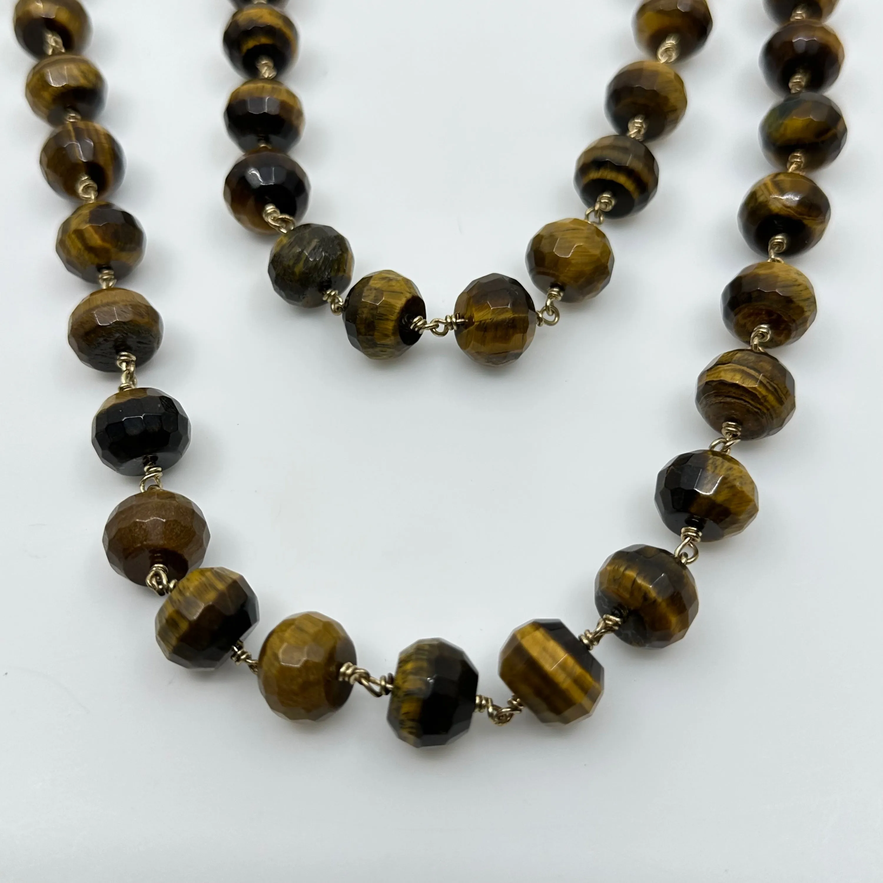 Hand Made Gold Filled 15mm tiger eye bead necklace GM01