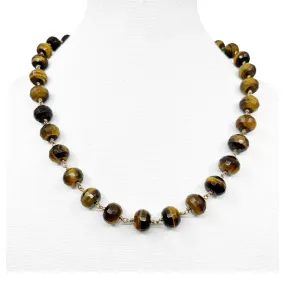 Hand Made Gold Filled 15mm tiger eye bead necklace GM01