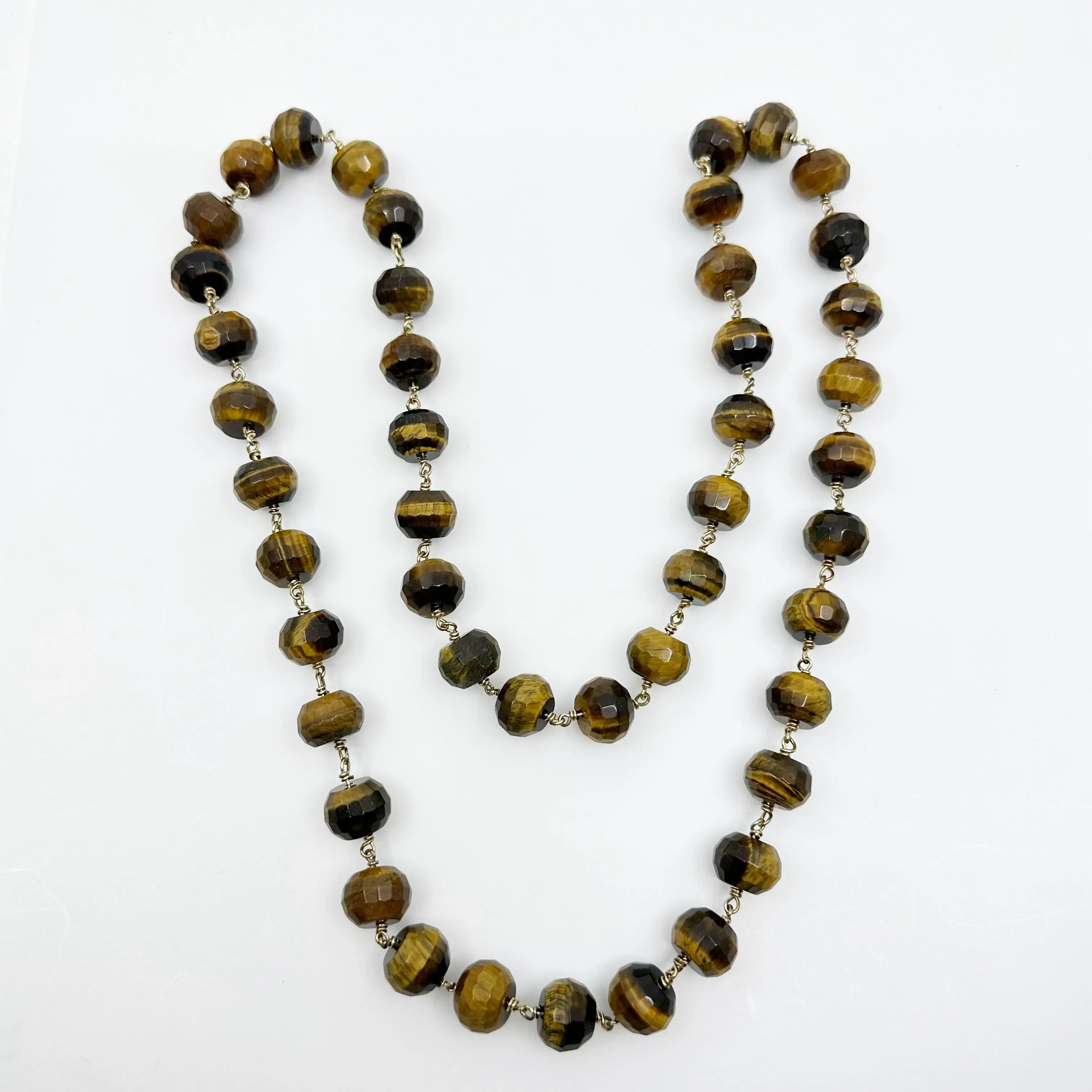 Hand Made Gold Filled 15mm tiger eye bead necklace GM01