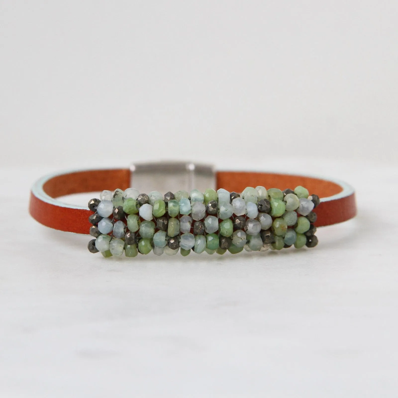 Hand Stitched Pyrite & Green Opal Mix Bracelet