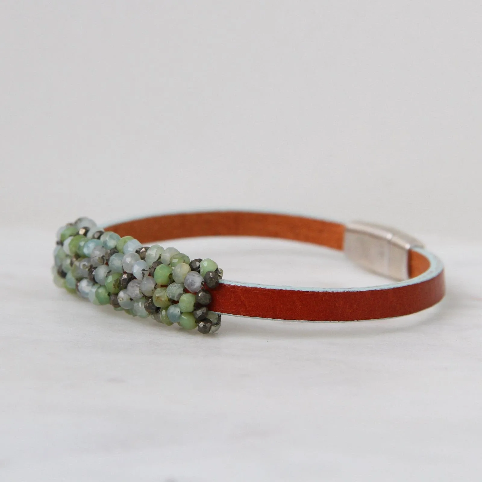 Hand Stitched Pyrite & Green Opal Mix Bracelet