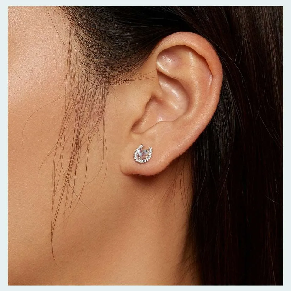 Heart Moonstone Horseshoe Ear Studs with Round Ear Plug