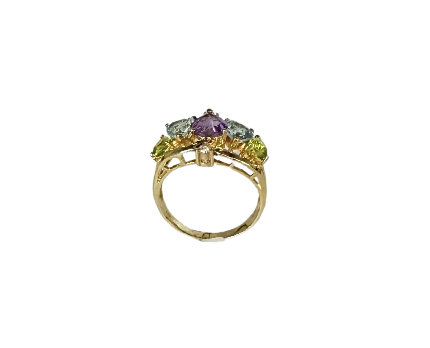 Heart-Shaped Amethyst, Blue Topaz, and Peridot Ring