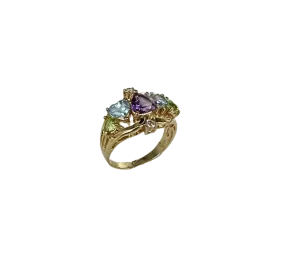 Heart-Shaped Amethyst, Blue Topaz, and Peridot Ring