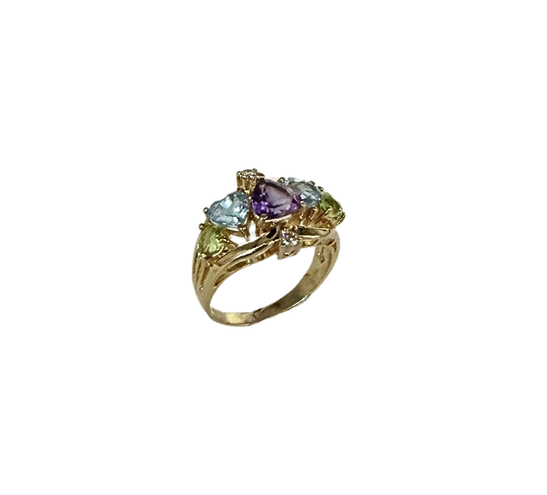 Heart-Shaped Amethyst, Blue Topaz, and Peridot Ring