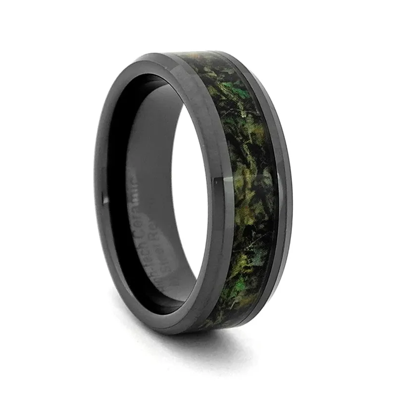 High-Tech Ceramic Wedding Ring With Camouflage Inlay, Size 11 (93610)