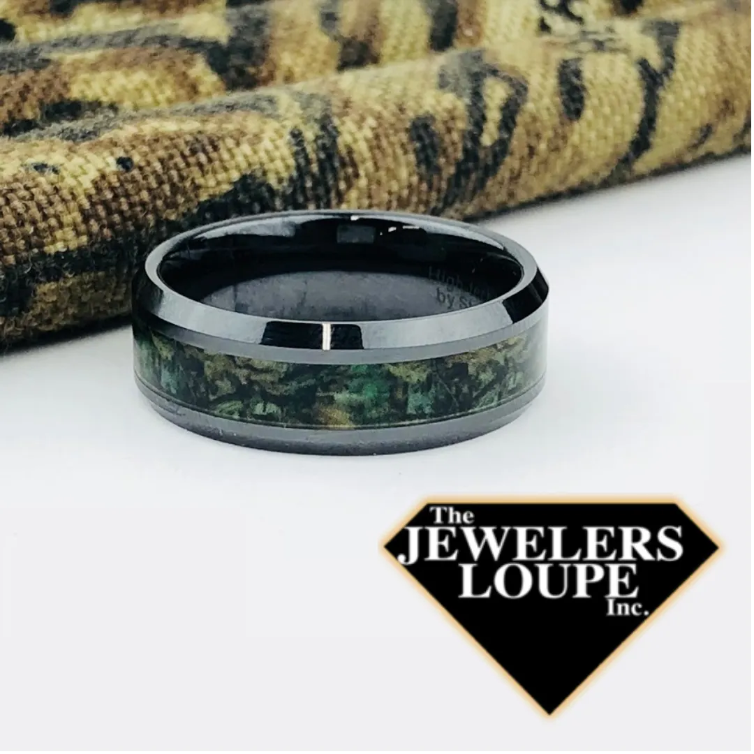 High-Tech Ceramic Wedding Ring With Camouflage Inlay, Size 11 (93610)