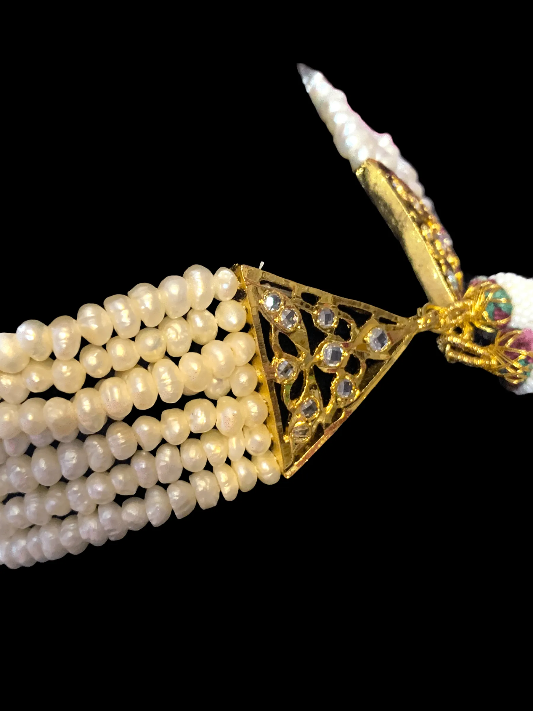 Hyderabadi fresh water pearls with ruby choker in gold plated silver ( SHIPS IN 5 WEEKS )