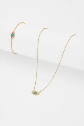 Iced Blue Opal Mini Evil Eye Necklace   Bracelet Bundle - Gold