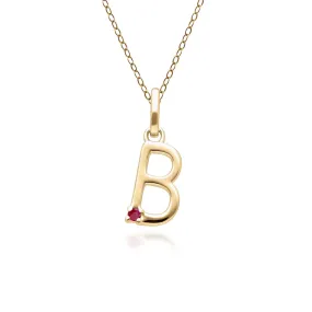 Initiale B Rubin Anfangsbuchstaben Kette in 9ct Gelb Gold