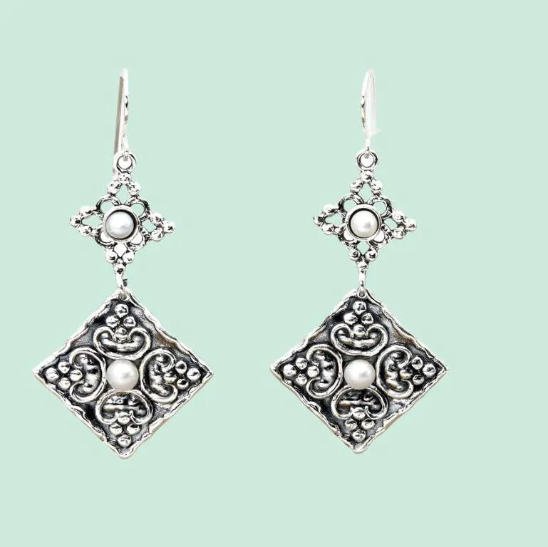 Israeli silver earrings for women with pearls