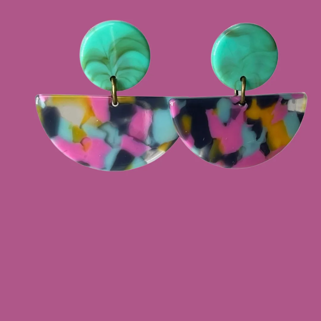 Jade Speckled Half Circle Acetate Earrings