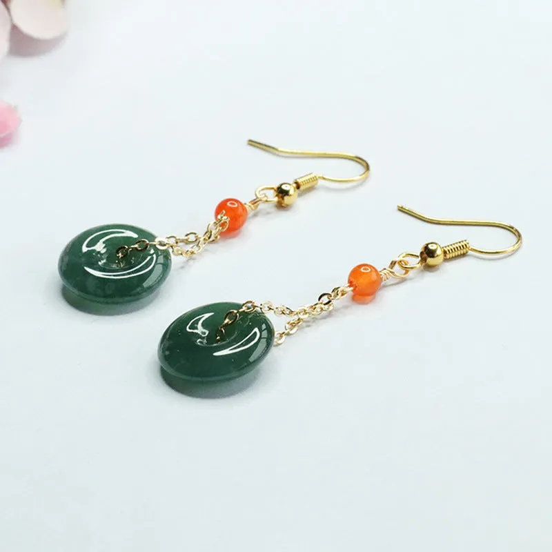 Jade Tassel Earrings with Sterling Silver Safe Hook