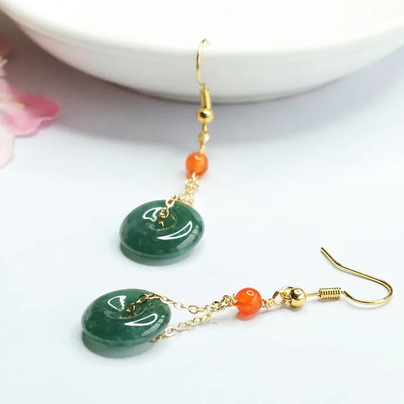 Jade Tassel Earrings with Sterling Silver Safe Hook