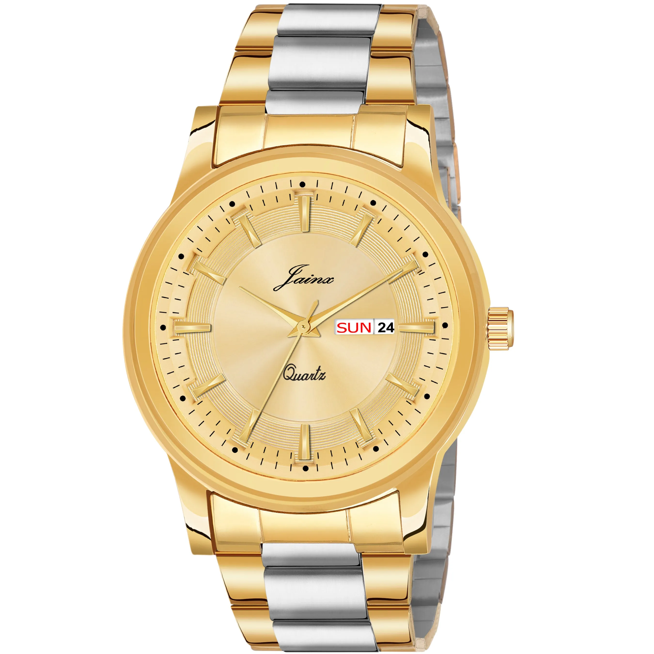 Jainx Premium Day & Date Feature Golden Dial Analogue Watch For Men - JM1175