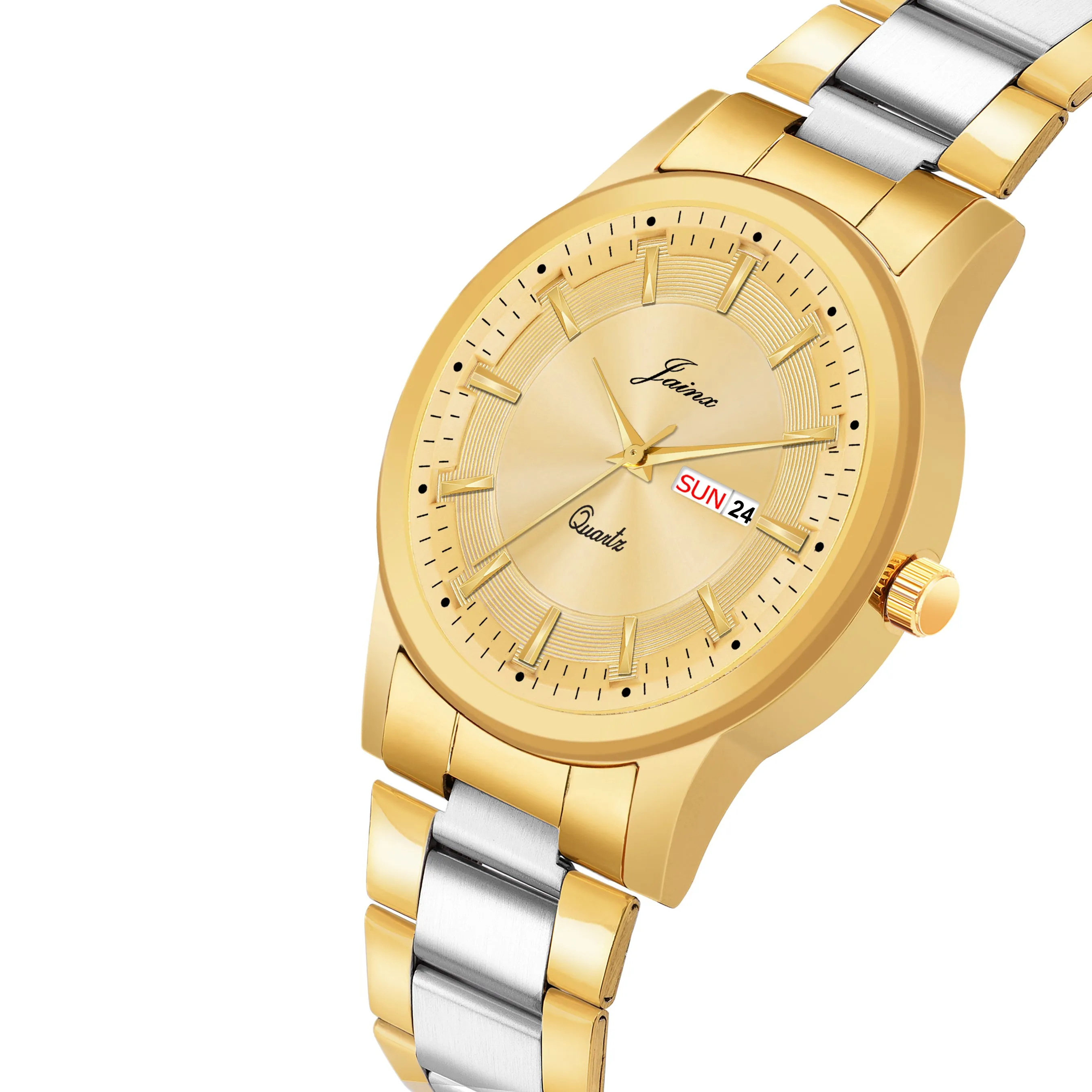 Jainx Premium Day & Date Feature Golden Dial Analogue Watch For Men - JM1175