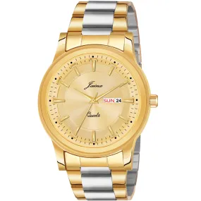 Jainx Premium Day & Date Feature Golden Dial Analogue Watch For Men - JM1175