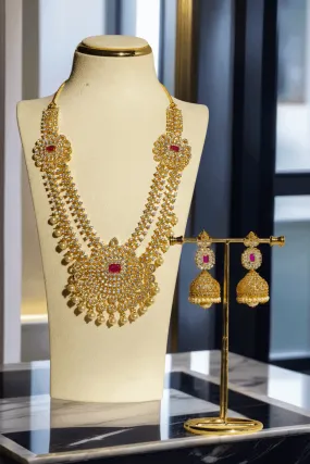 Jassi - Gold Plated Double Layer Multicolor AD Necklace Set