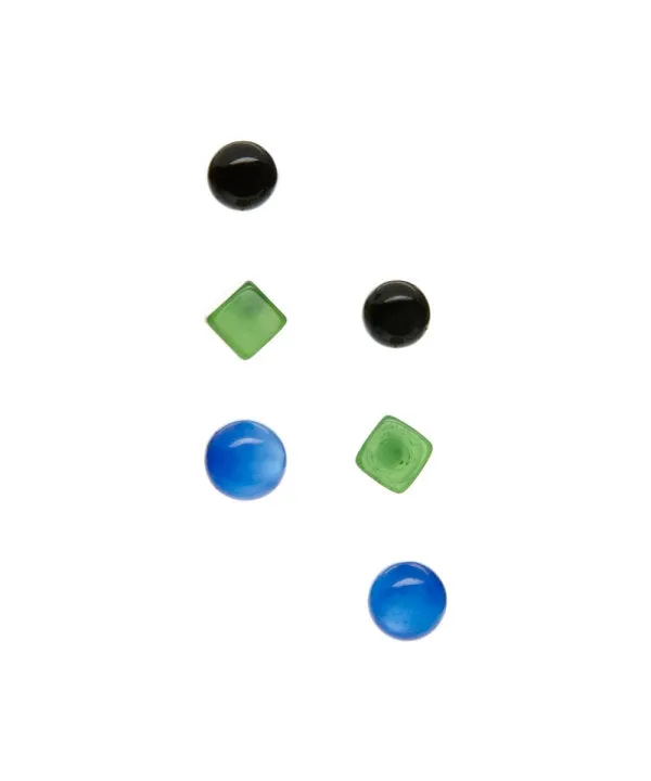 Jet Black Blue Green Tiny Stud Earrings Set