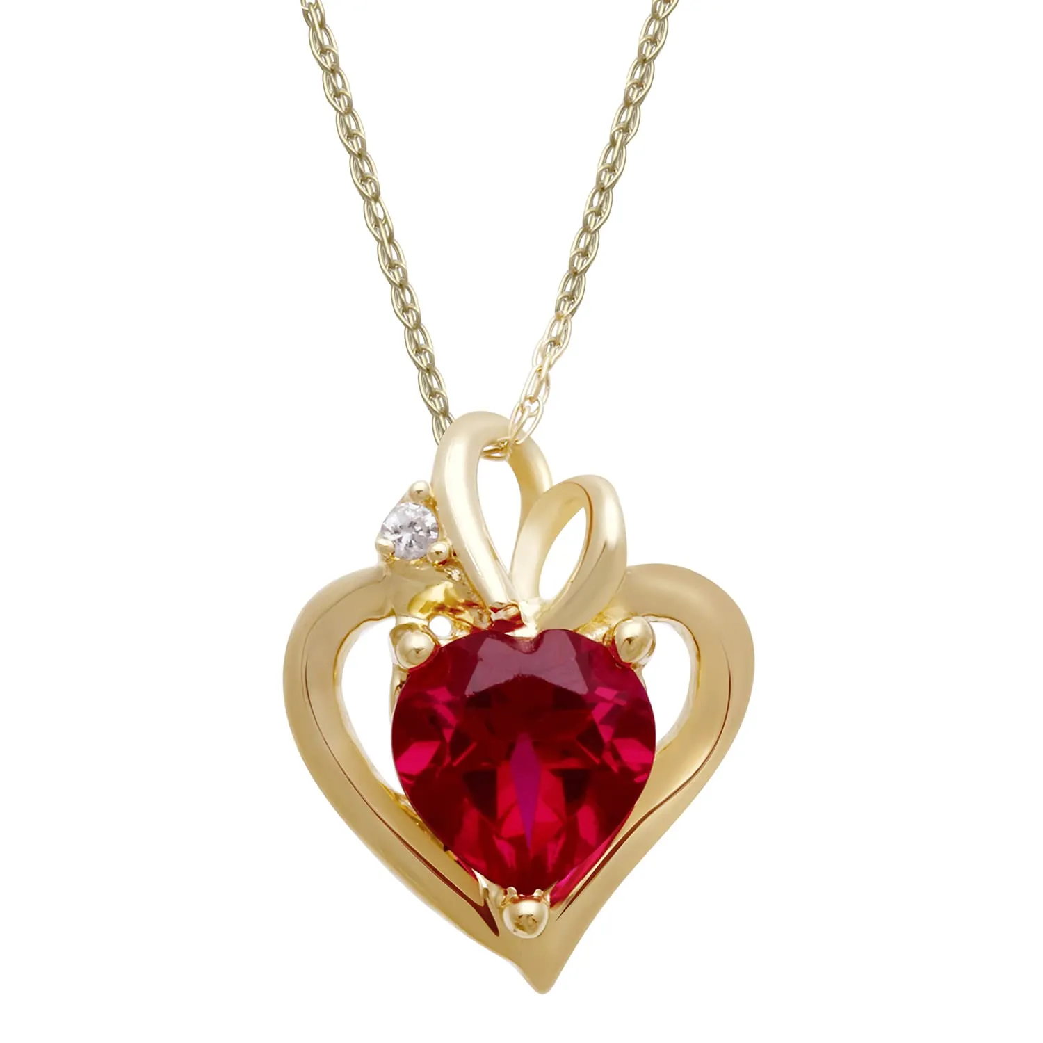 Jewelili 18K Yellow Gold Over Sterling Silver with Created Ruby and Cubic Zirconia Heart Ring , Stud Earrings and Pendant Necklace Jewelry Set