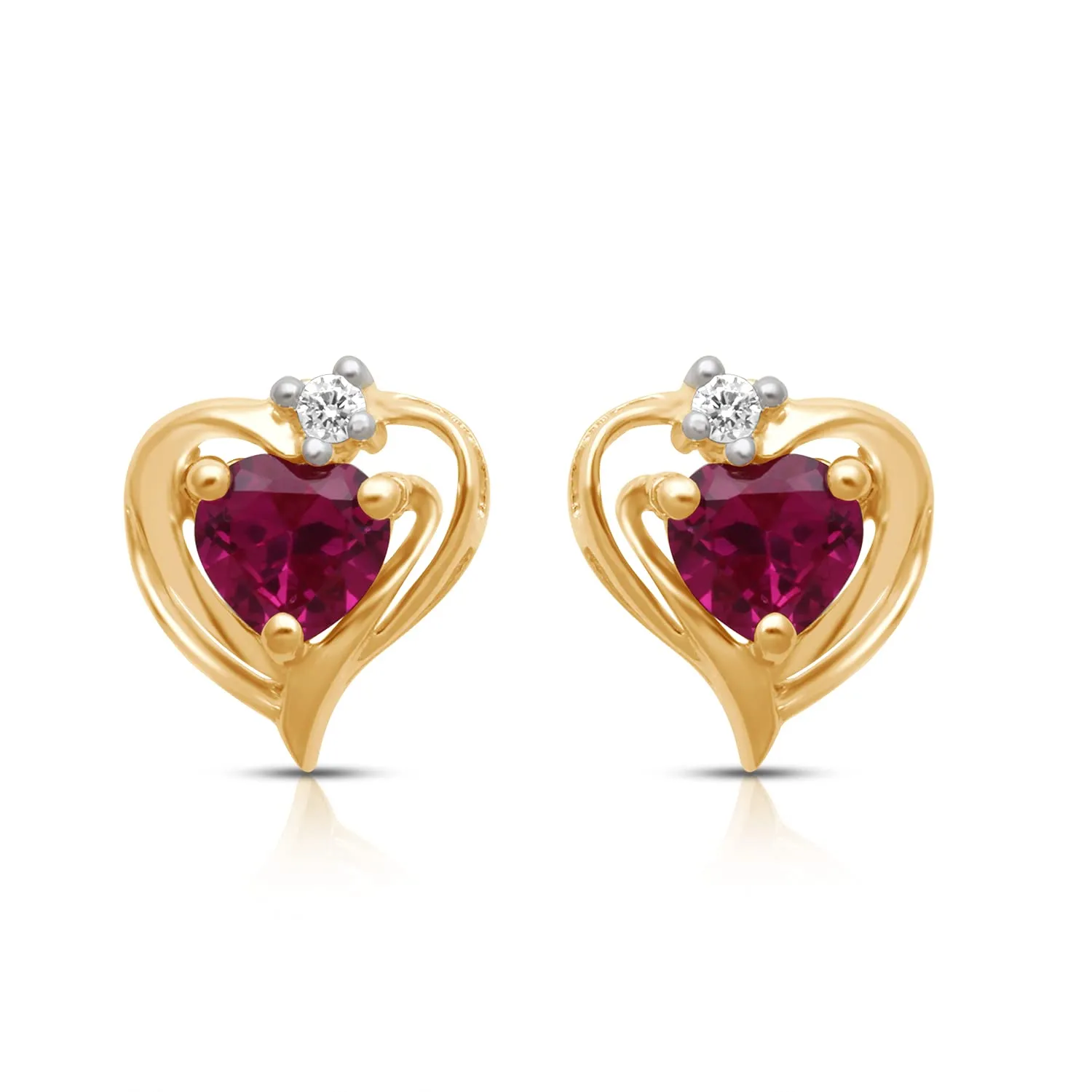 Jewelili 18K Yellow Gold Over Sterling Silver with Created Ruby and Cubic Zirconia Heart Ring , Stud Earrings and Pendant Necklace Jewelry Set