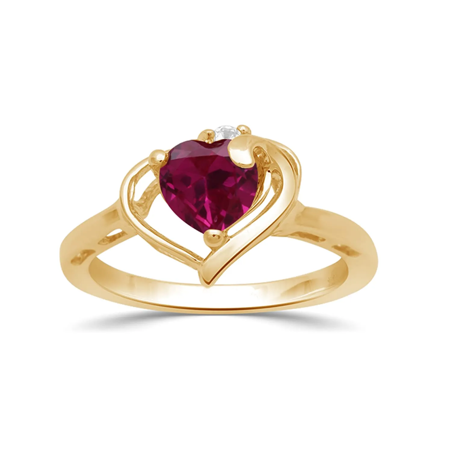 Jewelili 18K Yellow Gold Over Sterling Silver with Created Ruby and Cubic Zirconia Heart Ring , Stud Earrings and Pendant Necklace Jewelry Set