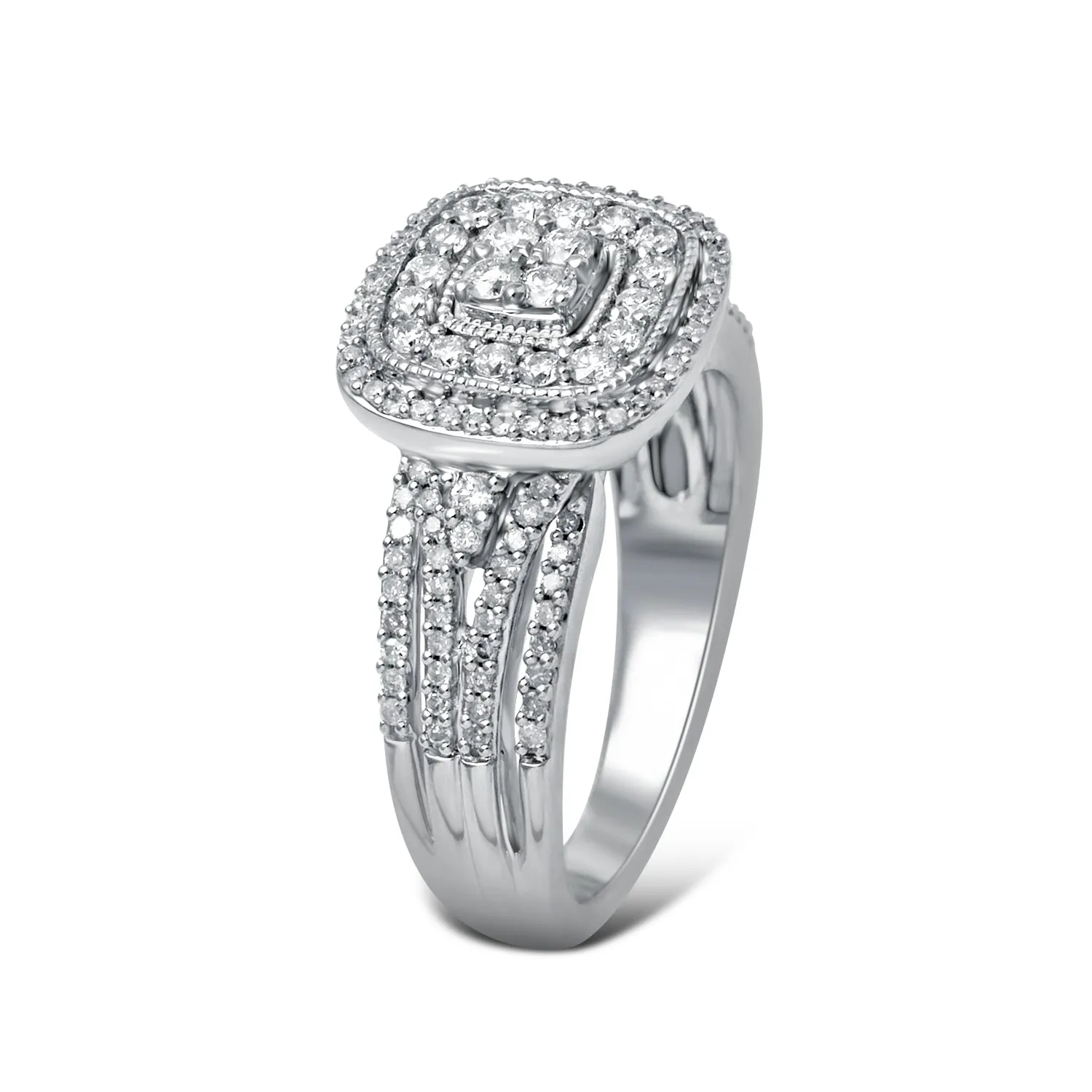 Jewelili Sterling Silver With 1/2 CTTW White Diamonds Engagement Ring