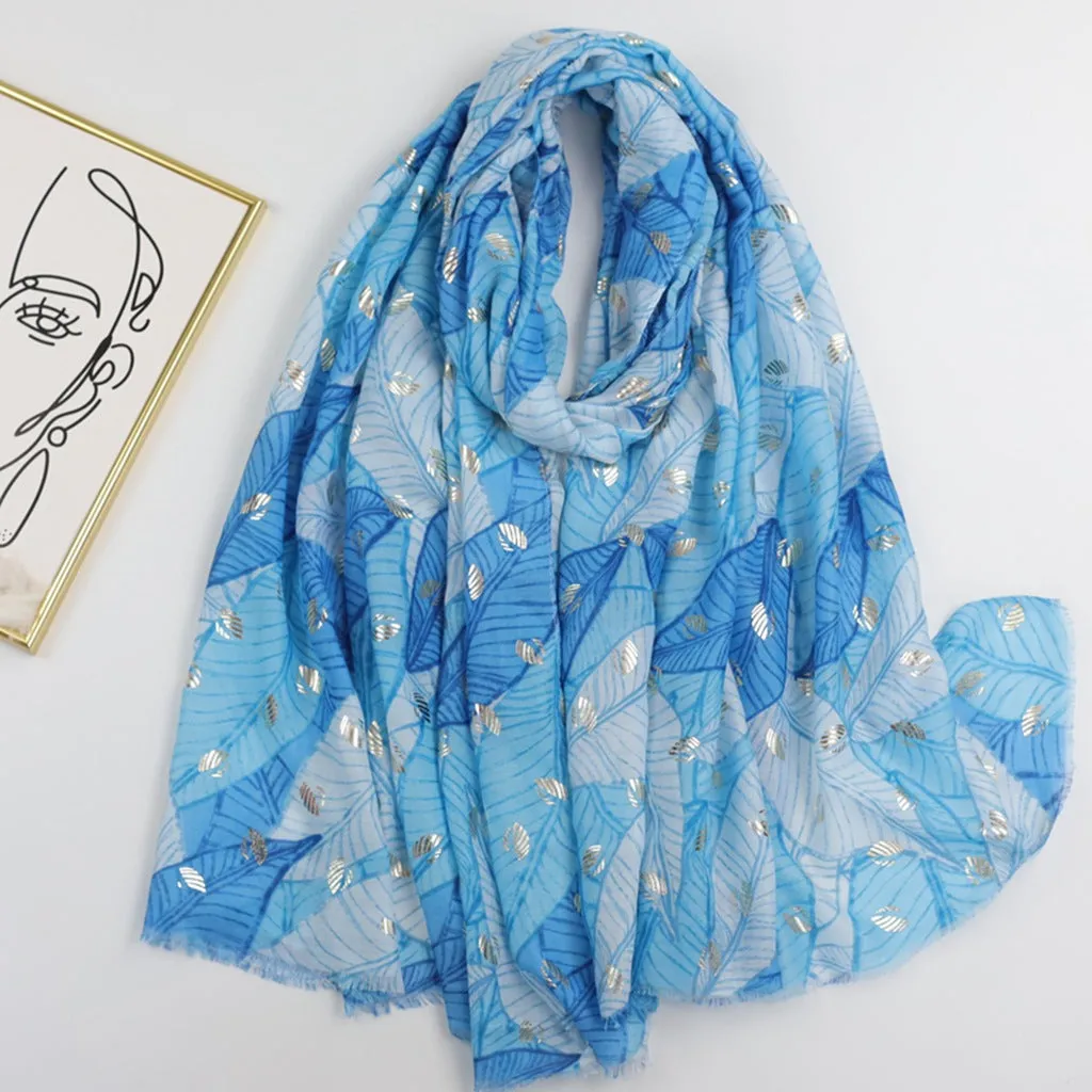 JY230310 hot stamping banana leaf printed scarf