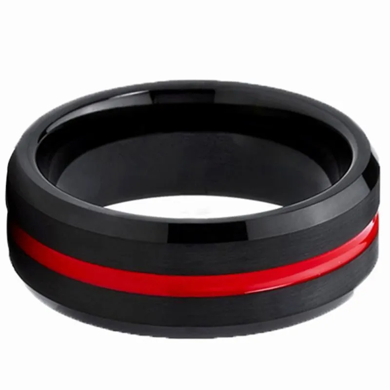 Kellee Designs Men's 8mm Tungsten Red Resin Inlay Wedding Band