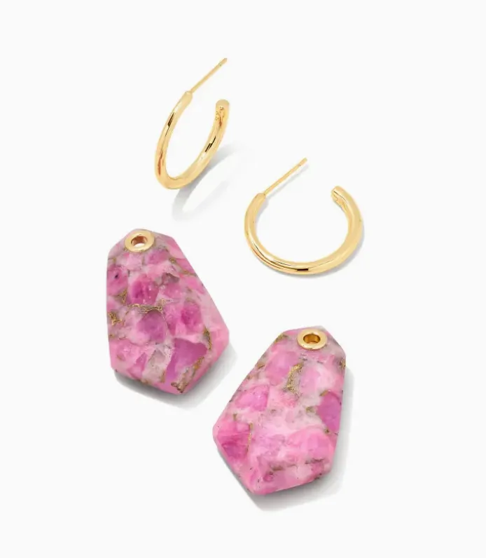 Kendra Scott Ashlyn Statement Huggie Earrings - Gold Bronze Veined Magenta Jade