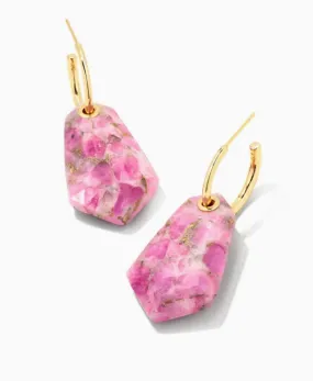 Kendra Scott Ashlyn Statement Huggie Earrings - Gold Bronze Veined Magenta Jade