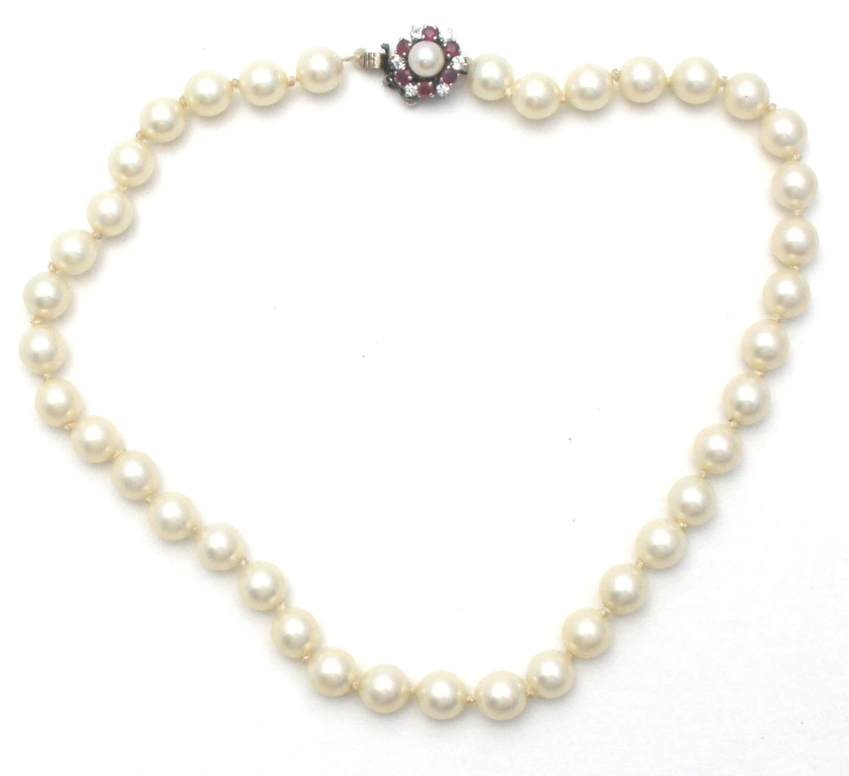 Knotted Glass Pearl Necklace with Gemstone Clasp