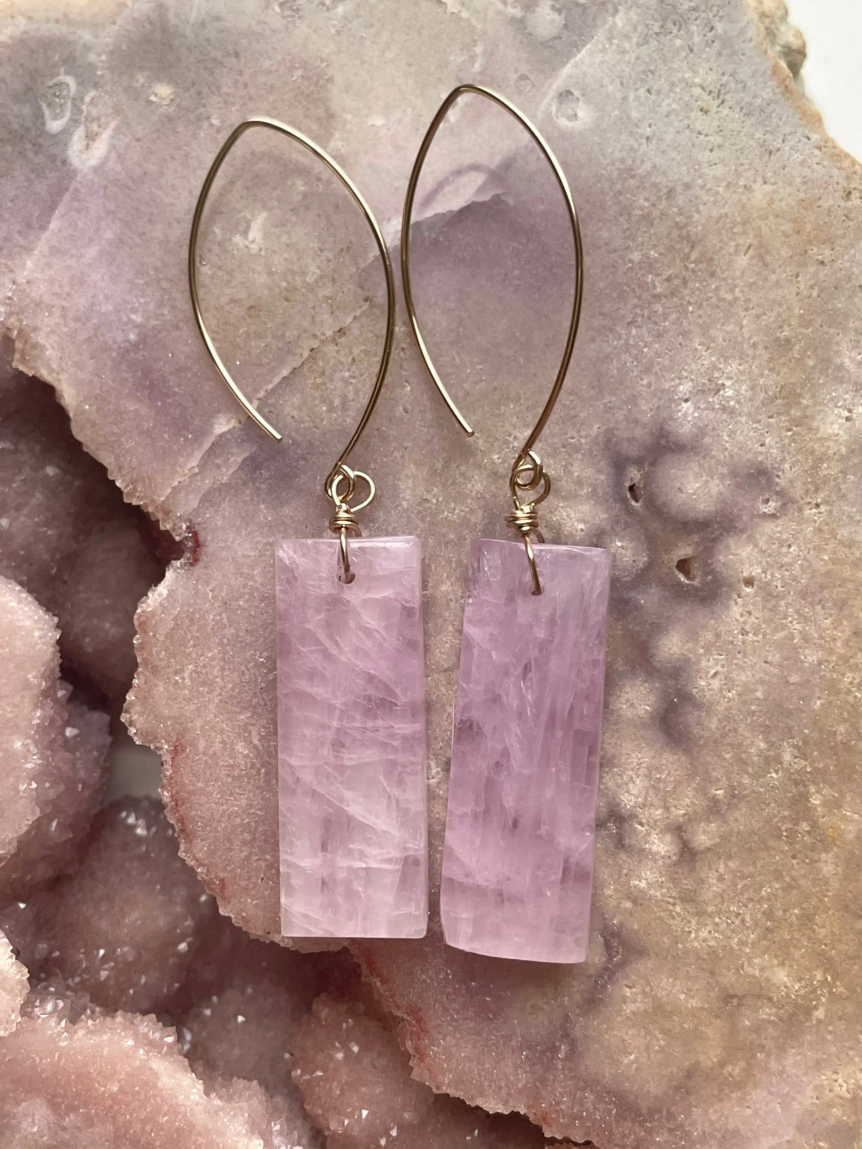 Kunzite Statement Earrings Gold Filled