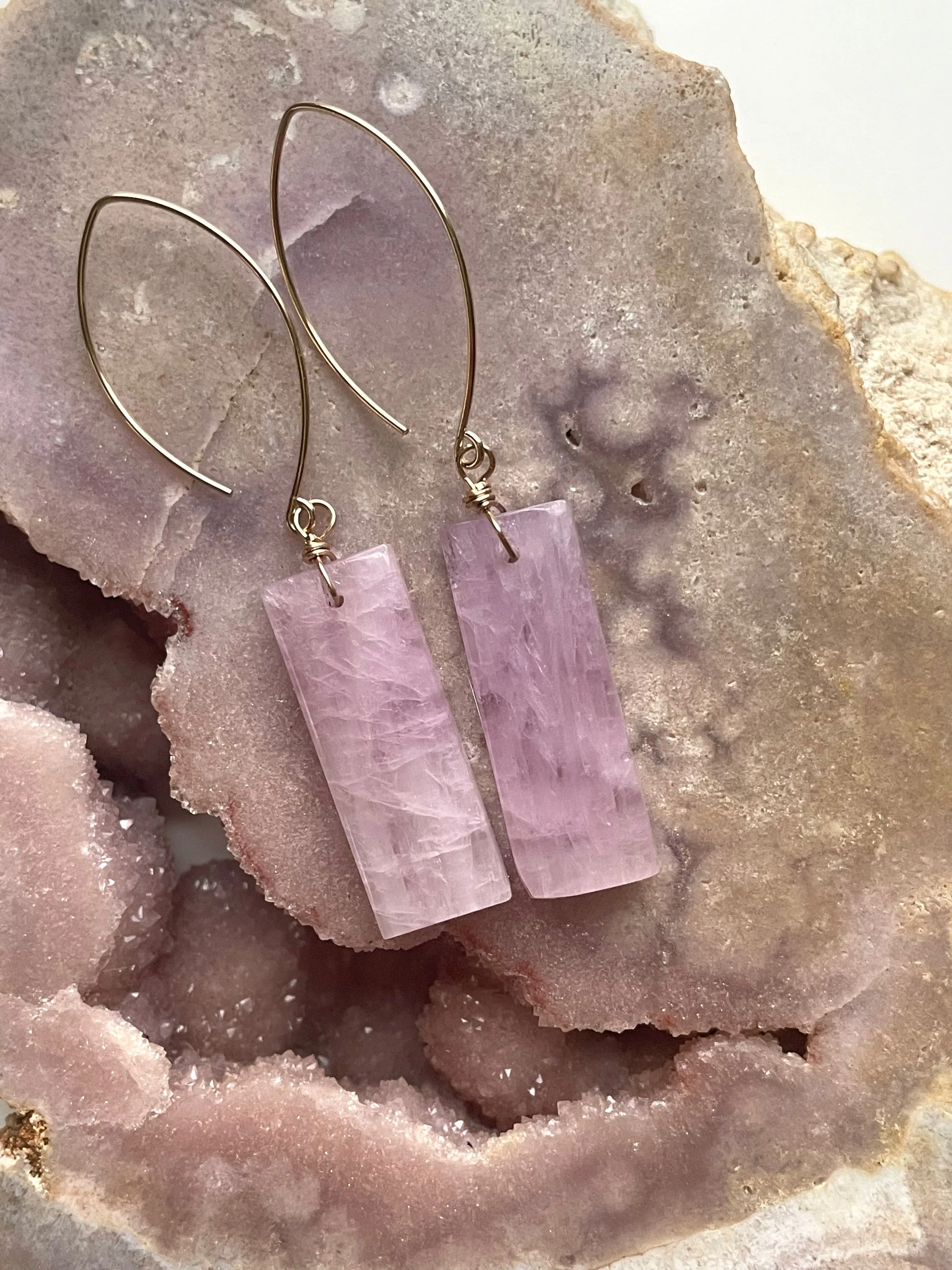 Kunzite Statement Earrings Gold Filled