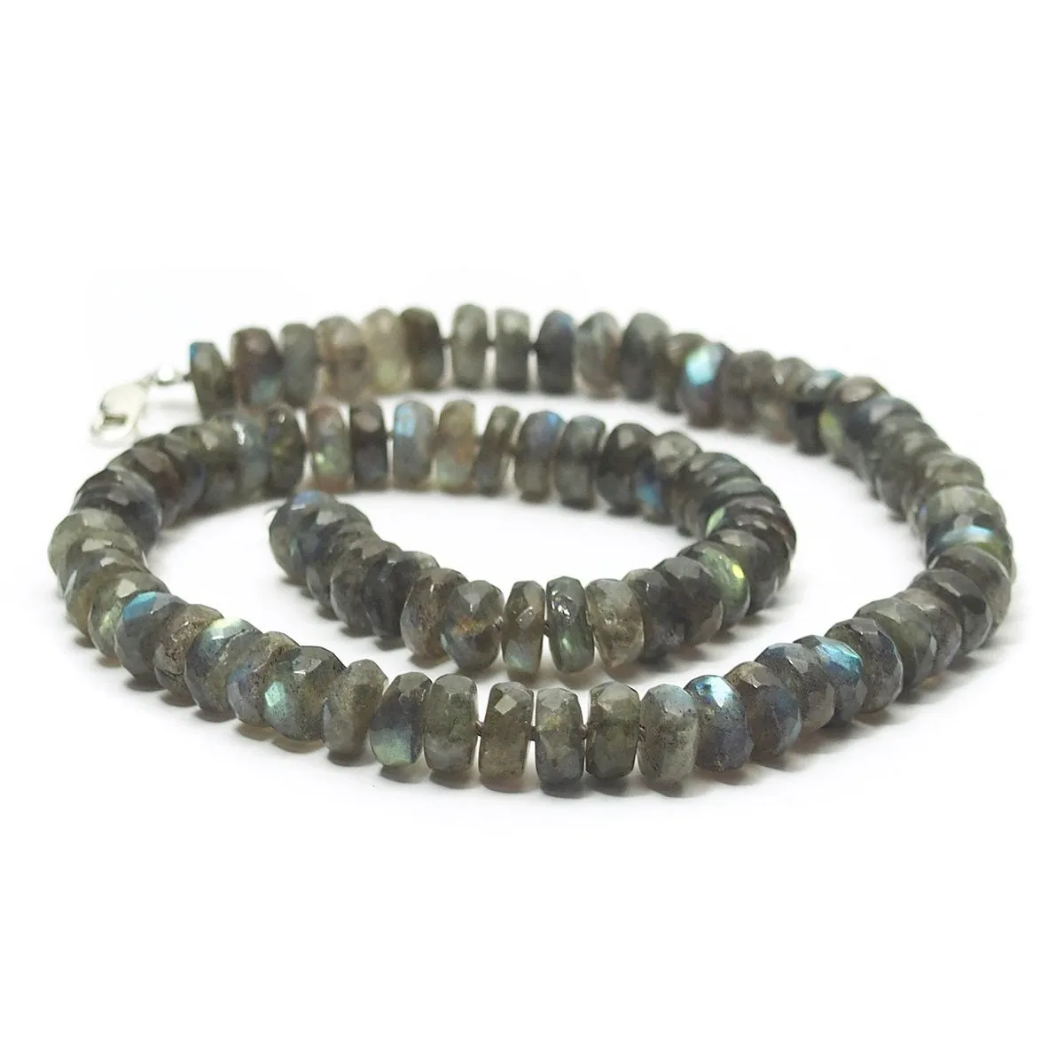 Labradorite Knotted Necklace with Sterling Silver Lobster Claw Clasp