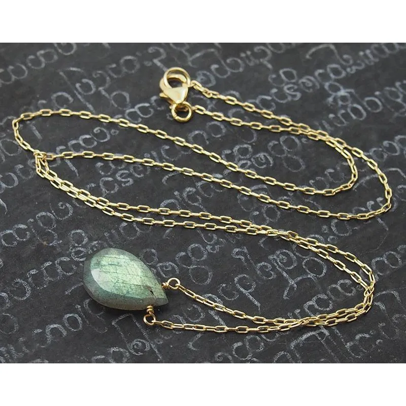 Labradorite Necklace On Gold Filled Chain With Sterling Gold Filled Trigger Clasp