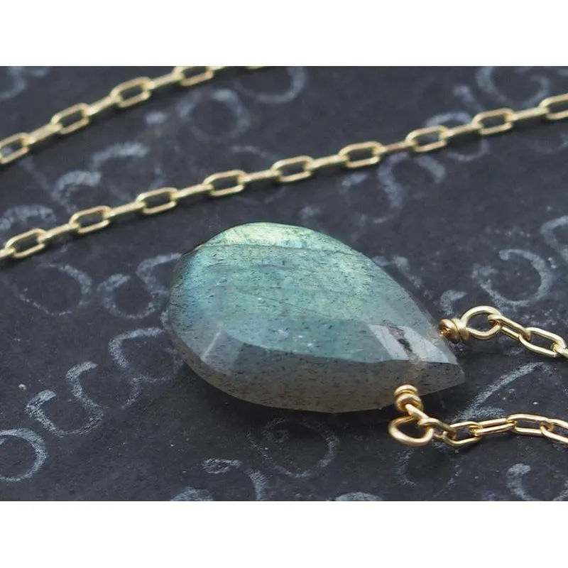 Labradorite Necklace On Gold Filled Chain With Sterling Gold Filled Trigger Clasp