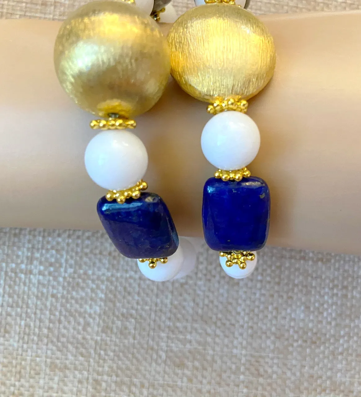 Lapis Lazuli & Alabaster Gemstone Brushed Gold Vermeil Beaded Bracelet(s)