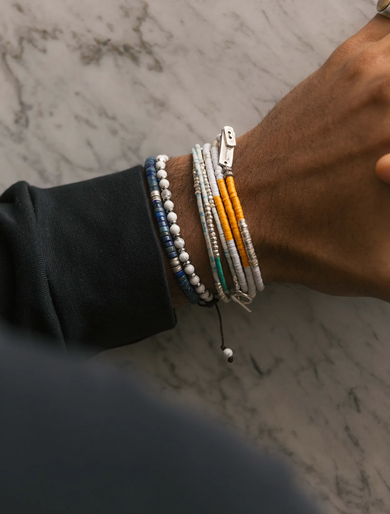 Lapis Lazuli And Sterling Silver Disc Beads Bracelet