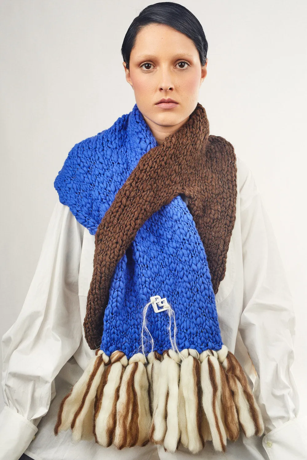 LE BLOCK SCARF CHOCOLATE ELECTRIC BLUE