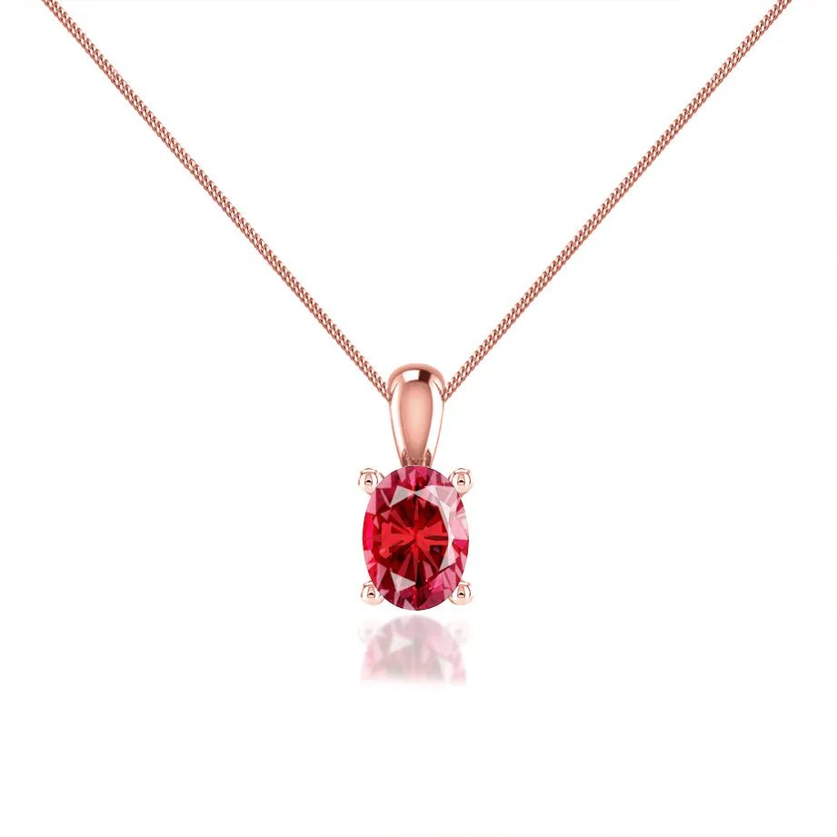 LILA - Oval Ruby 4 Claw Drop Pendant 18k Rose Gold