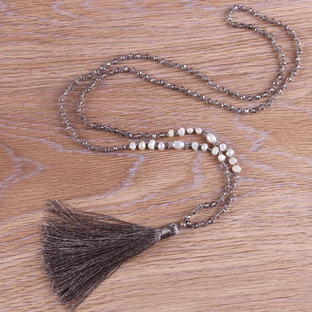 Long Beaded Tassel Necklace