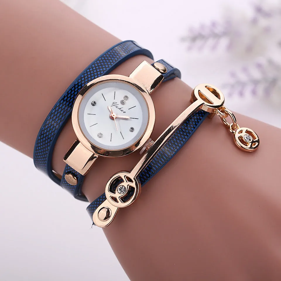 Long-chain thin strap watch quartz watch Three-ring winding bracelet watch