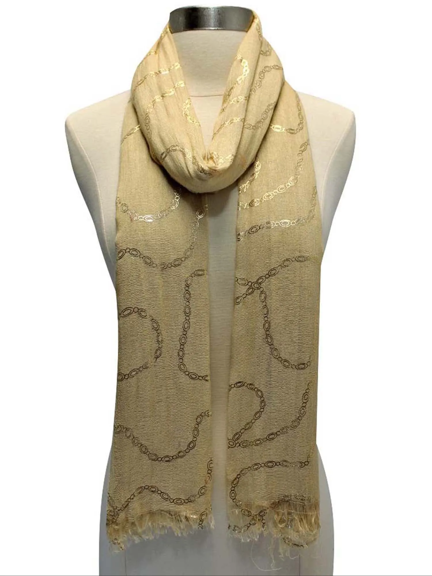 Long Crinkled Metallic Print Scarf Wrap