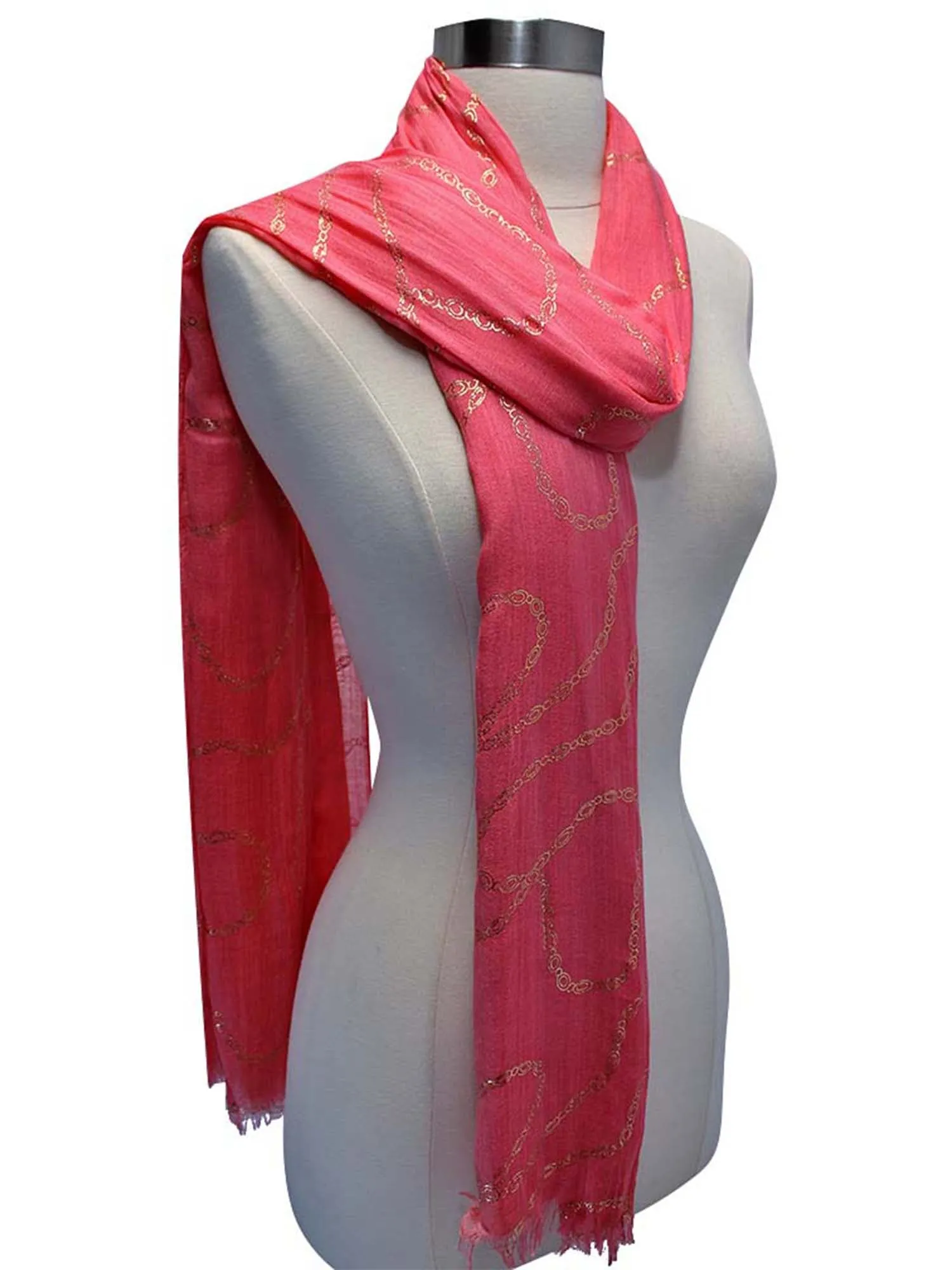 Long Crinkled Metallic Print Scarf Wrap