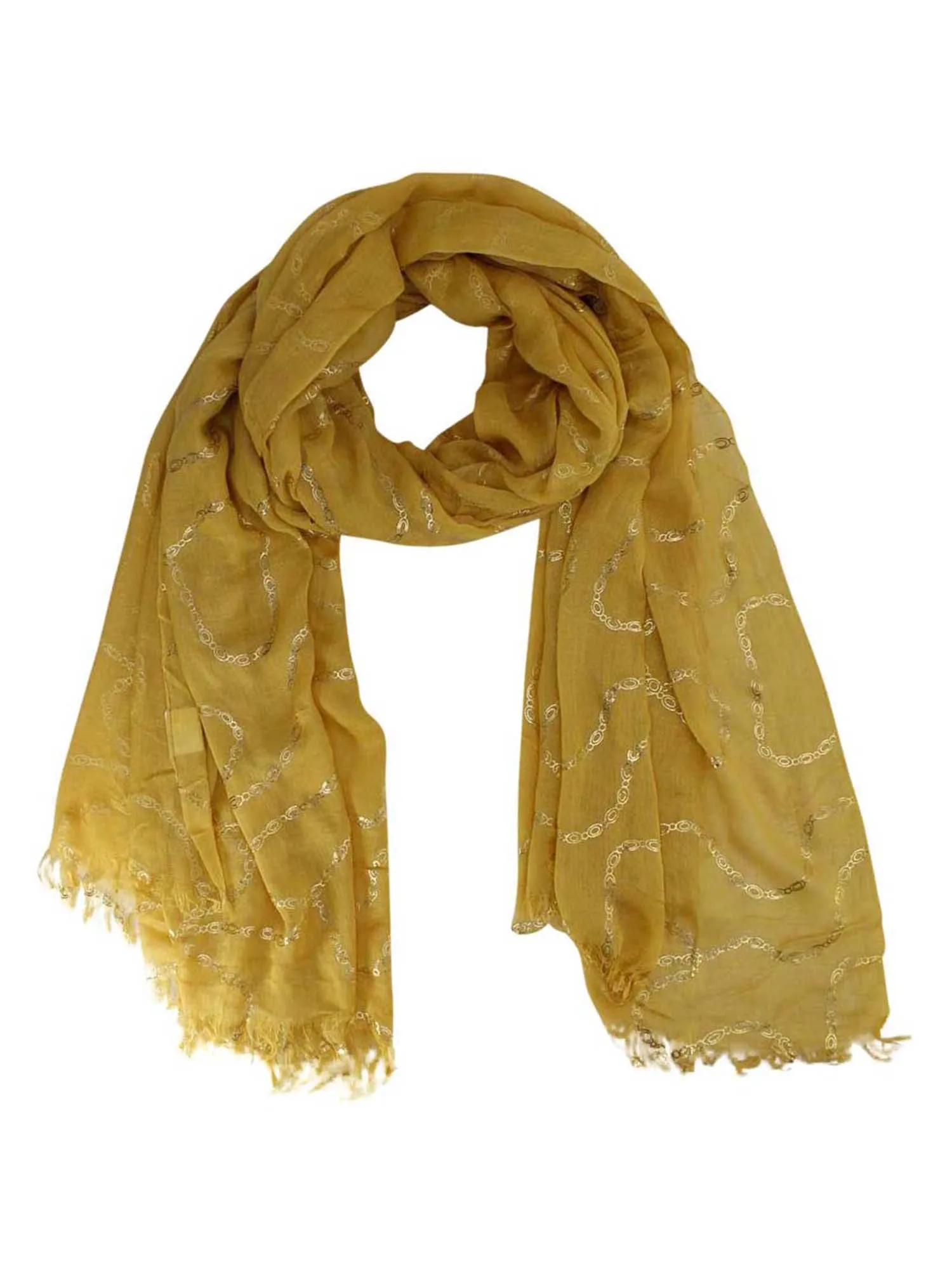 Long Crinkled Metallic Print Scarf Wrap