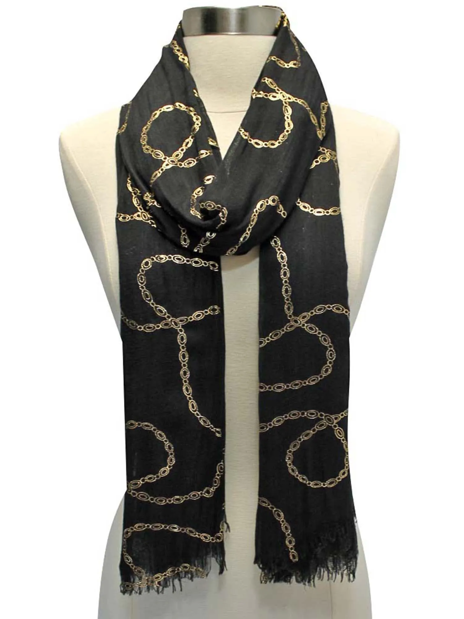 Long Crinkled Metallic Print Scarf Wrap